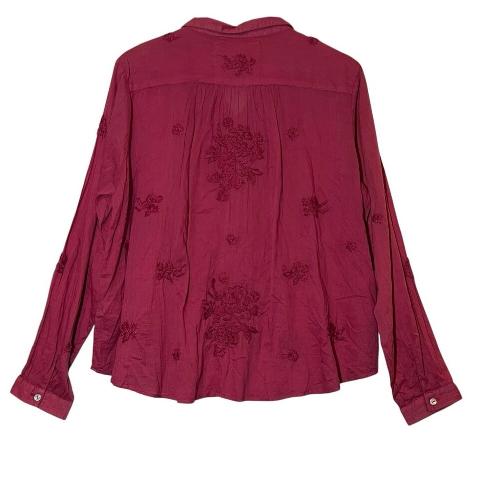 Anthropologie Kyla Seo Blouse Small Size Cotton Embroidery Pink Shirt Buttons - Picture 2 of 13